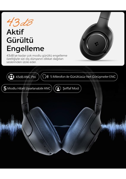 Audio Kulak Üstü P10 Bluetooth Kablosuz Kulaklık - ANC Pro Aktif Gürültü Engelleme + ENC 5 Mikrofon - 40mm Titanyum Sürücü - 60 Saat Pil - iOS & Android EQ App Şeffaf & Gaming Mod - ASD09691 indirimleri