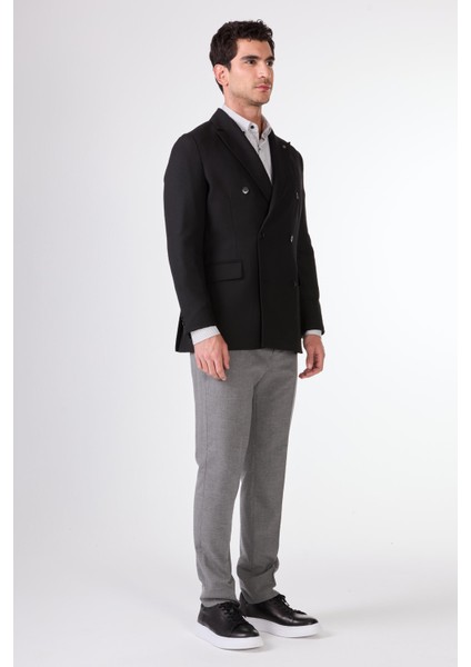 Siyah Kruvaze Slim Fit Erkek Ceket fırsatları
