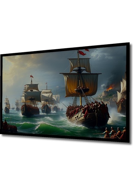 Çerçeve Görünümlü Osmanlı Donanması Yağlı Boya Görünümlü Dekoratif Ahşap Ev/işyeri/ofis Kare Tablo fiyatları