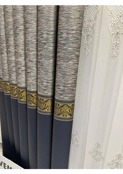 Nivemeshome Likya FT632120 V-2501 Lacivert-Gold 1/3 Sık Pileli Fon Perde Apm fiyatları