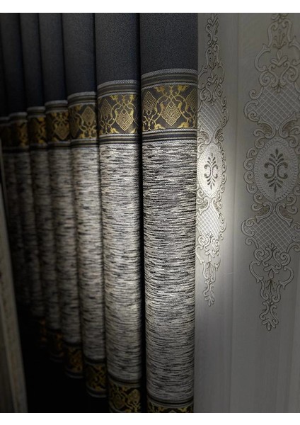 Nivemeshome Likya FT632120 V-2501 Lacivert-Gold 1/3 Sık Pileli Fon Perde Apm