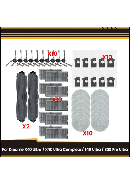 42 Pcs Roller Yan Fırça Filtresi Paspas Toz Torbası Dream X40 ULTRA/X40 PRO/S30 PRO/L40 Ultra Robot Vakum Süpürge Parçaları (Yurt Dışından)