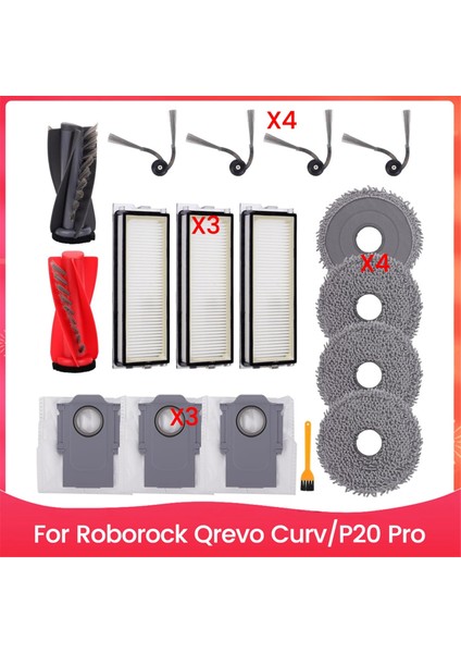 Roborock Qrevo CURV/P20 Pro Robot Vakum Temizleyici Aksesuarları Kit Ana Yan Fırça Hepa Filtre Mops (Yurt Dışından)