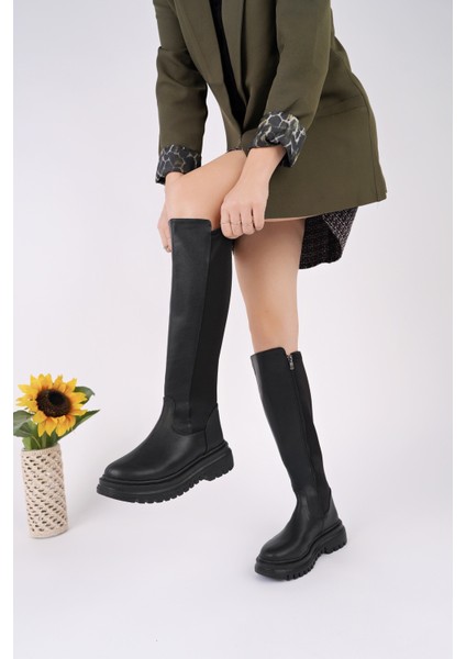 Nerox Kalın Taban Streç Detaylı Fermuarlı Kadın Çizme modelleri