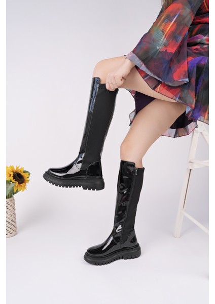 Nerox Kalın Taban Streç Detaylı Fermuarlı Kadın Çizme