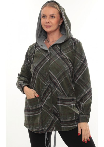 Büyük Beden Rahat Kalıp Kapüşonlu Oduncu Kadın Gömlek Hırka modelleri