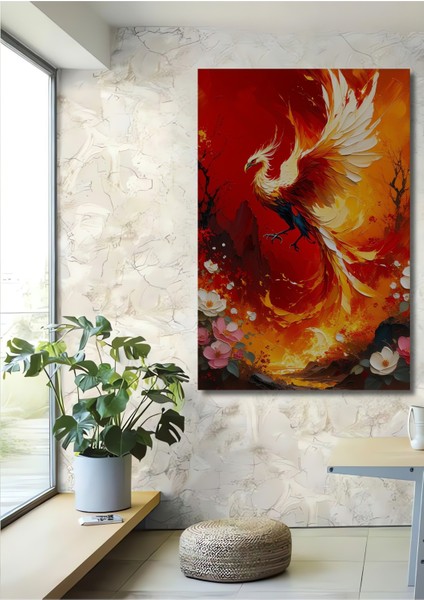 Ateş Kuşu Phoenix Yağlı Boya Görünümlü Dekoratif Ahşap Ev/işyeri/ofis Kare Tablo