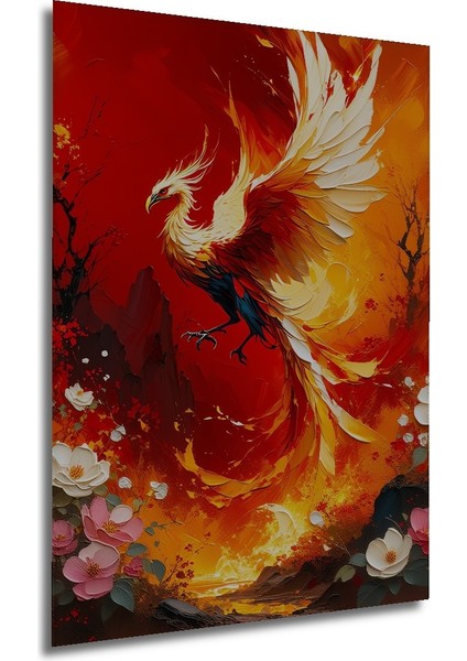 Ateş Kuşu Phoenix Yağlı Boya Görünümlü Dekoratif Ahşap Ev/işyeri/ofis Kare Tablo modelleri