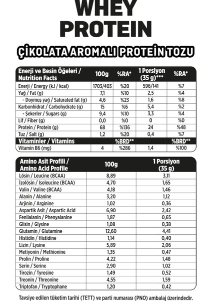 Çikolata Aromalı Whey Protein Tozu 1050G - (525G X2 Adet)