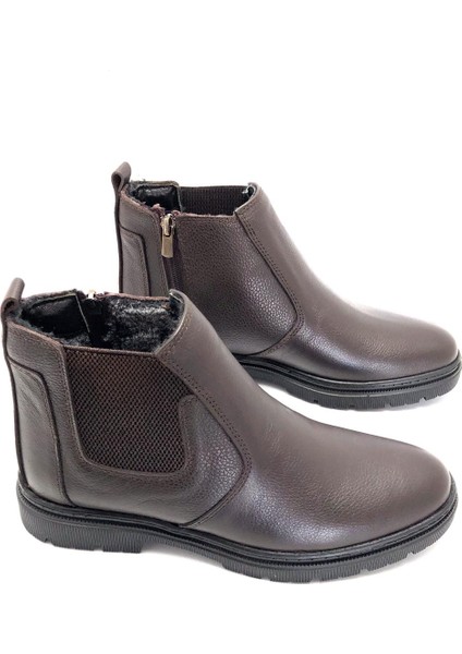 Hakiki Deri Ortopedik Jel Tabanlık Kürklü Kışlık Erkek Bot