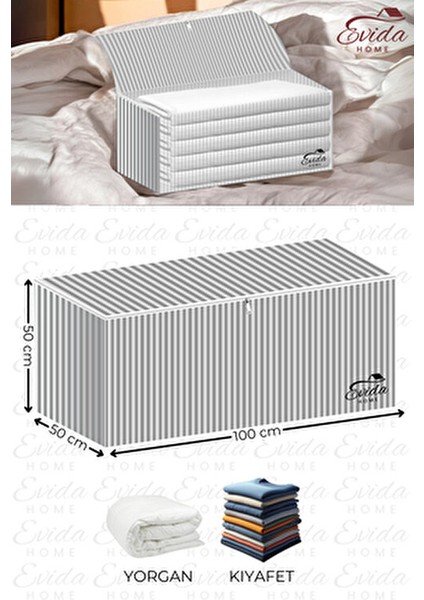 Büyük Boy Hurç - Yorgan Hurcu - Baza Altı Hurç - Kıyafet Yastık Hurcu - 100X50X50 (Antrasit Çizgili) fiyatları