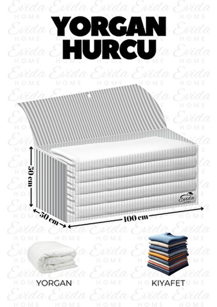 Büyük Boy Hurç - Yorgan Hurcu - Baza Altı Hurç - Kıyafet Yastık Hurcu - 100X50X50 (Antrasit Çizgili) modelleri