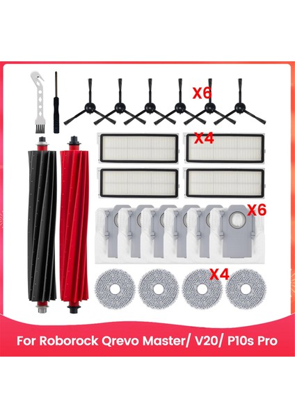 Roborock Qrevo Master/ V20/ P10S Pro Robot Vakum Temizleyici Aksesuarları Kit Ana Yan Fırça Hepa Filtre Mop Bezi (Yurt Dışından)
