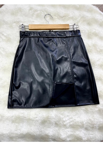 Deri Yırtmaçlı Mini Etek fiyatları