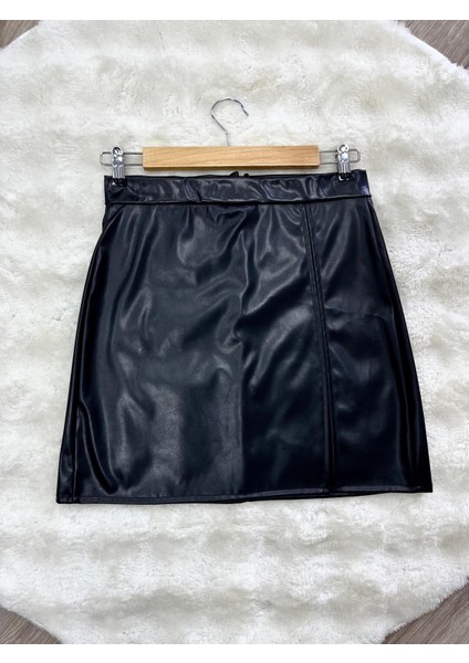 Deri Yırtmaçlı Mini Etek modelleri