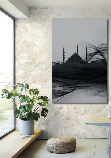 Istanbul Silüeti Modern Çizgiler Dekoratif Ahşap Ev/işyeri/ofis Kare Tablo