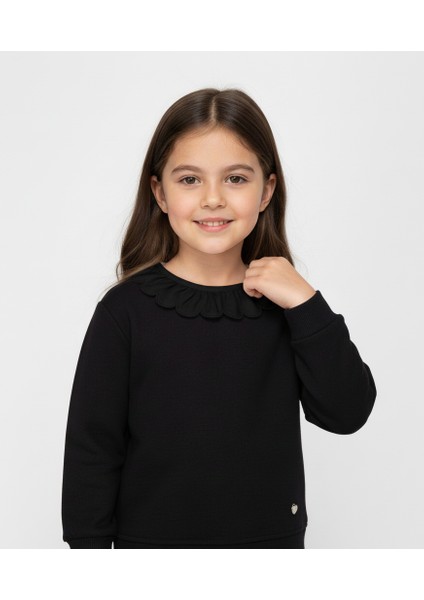 Fırfır Yaka Detaylı Kız Çocuk Sweatshirt
