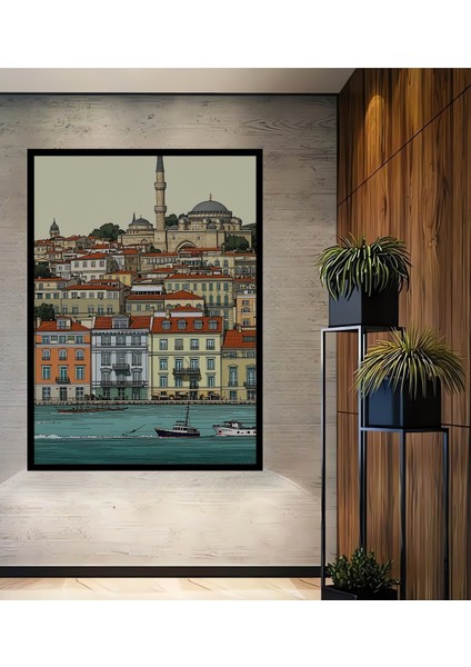 Çerçeve Görünümlü Istanbul Boğazı Tarihi Silüeti Dekoratif Ahşap Ev/işyeri/ofis Kare Tablo