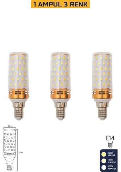 Mısır Şeffaf 10W Üç Renkli E14 LED Ampul ERD-306