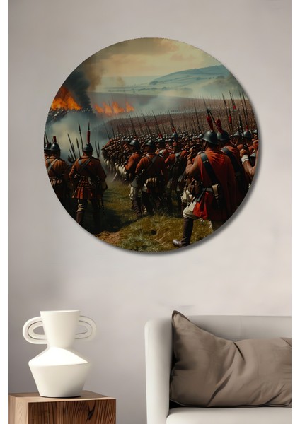 Tarihi Savaş Alanı Yağlı Boya Görünümlü Dekoratif Ahşap Ev/işyeri/ofis Yuvarlak Tablo