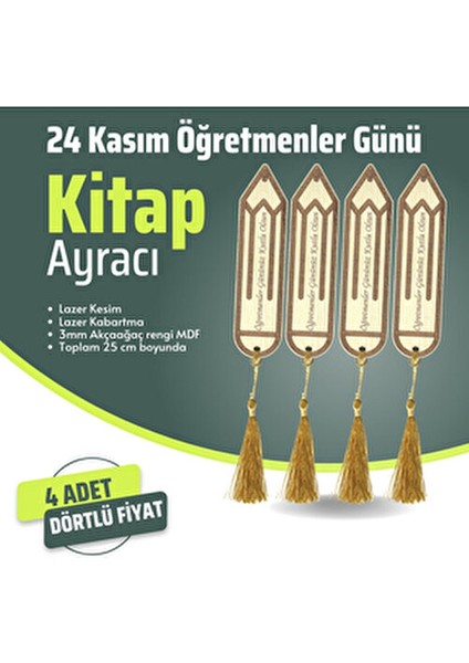 Kitap Ayracı 4 Adet- 24 Kasım Öğretmenler Gününe Özel Tasarım