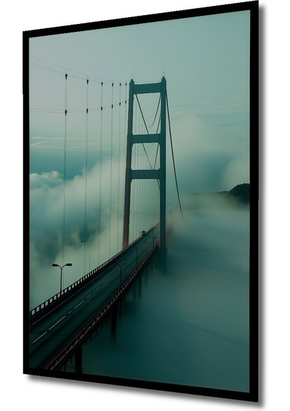 Çerçeve Görünümlü Sisli San Francisco Köprüsü Pastel Boya Görünümlü Dekoratif Ahşap Ofis Kare Tablo fiyatları