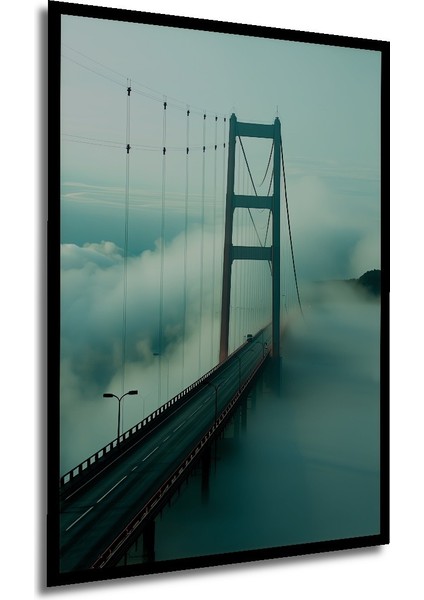 Çerçeve Görünümlü Sisli San Francisco Köprüsü Pastel Boya Görünümlü Dekoratif Ahşap Ofis Kare Tablo modelleri