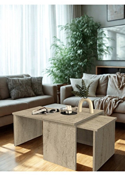 Cosmos Ayarlanabilir Modüler Ikili Orta Sehpa Traverten