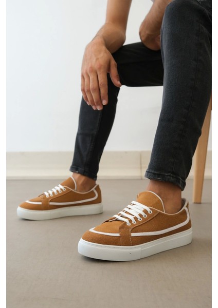 BA0351 Boa Bağcıklı Deri Tozu Günlük Taba Renk Spor Ayakkabı