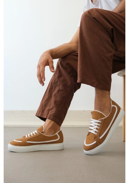 BA0351 Boa Bağcıklı Deri Tozu Günlük Taba Renk Spor Ayakkabı