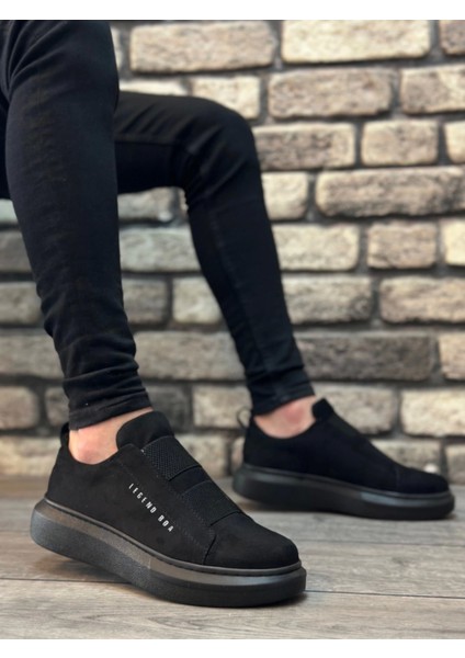 BA0307 Boa Kalın Süet Yüksek Taban Çift Bant Siyah Erkek Ayakkabı