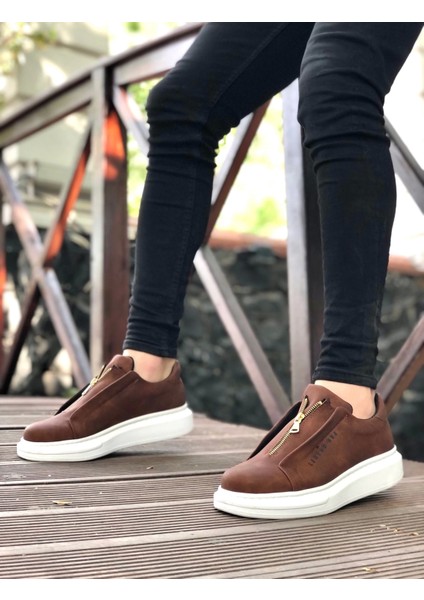 BA0310 Boa Kalın Yüksek Taban Fermuarlı Taba Siyah Erkek Ayakkabı modelleri