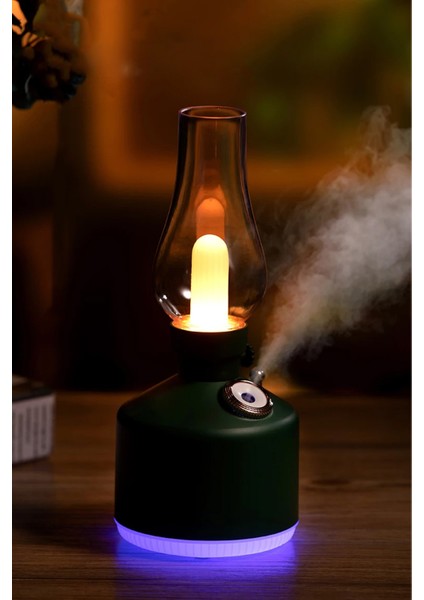 Vintage Şarjlı Gece Lambası Hava Nemlendirici Buhar Makinesi 280ML Retro Kamp Işık Kamp Lambası