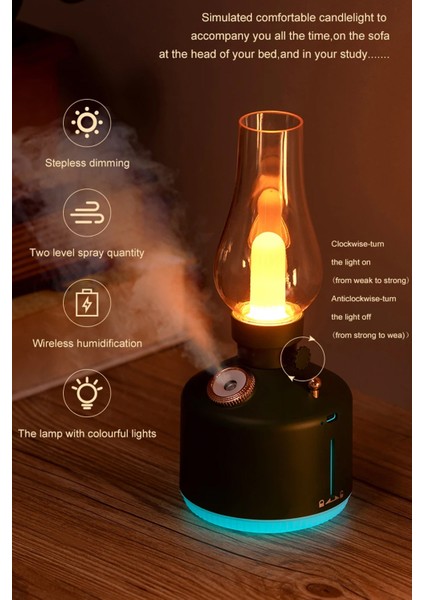 Vintage Şarjlı Gece Lambası Hava Nemlendirici Buhar Makinesi 280ML Retro Kamp Işık Kamp Lambası modelleri