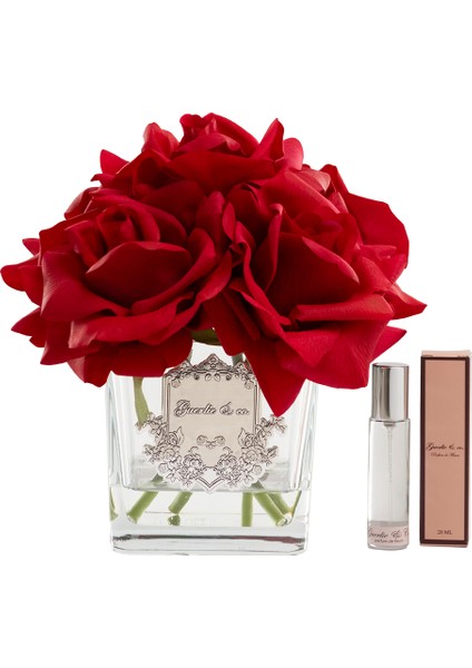 Guerlieandco. Kırmızı 5 Gül Kare Cam Gümüş