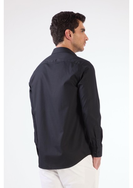 Siyah Pamuk Regular Fit Uzun Kol Erkek Gömlek fiyatları