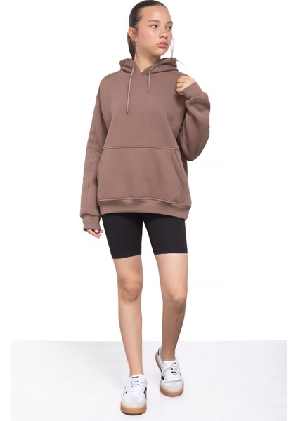 Kahve Kanguru Cepli Basic Şardonlu Kız Çocuk Kapüşonlu Sweatshirt 21208 fiyatları