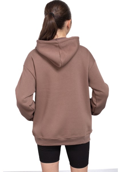 Kahve Kanguru Cepli Basic Şardonlu Kız Çocuk Kapüşonlu Sweatshirt 21208 indirimleri