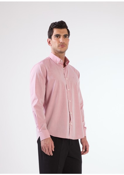 Koyu Kırmızı Erkek Regular Fit Düz Brent Düğmeli Yaka Uzun Kol Gömlek fiyatları