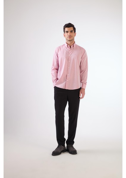 Koyu Kırmızı Erkek Regular Fit Düz Brent Düğmeli Yaka Uzun Kol Gömlek fırsatları