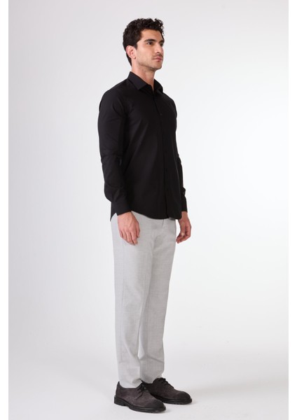 Siyah Düz Renk Slim Fit Uzun Kol Erkek Gömlek fiyatları