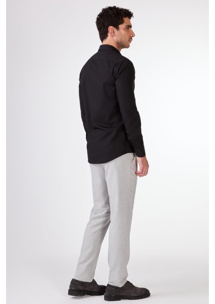 Siyah Düz Renk Slim Fit Uzun Kol Erkek Gömlek modelleri