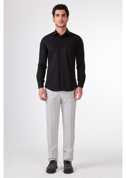 Siyah Düz Renk Slim Fit Uzun Kol Erkek Gömlek fırsatları