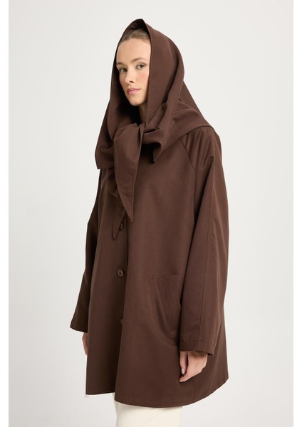 Kadın Kahve Oversize Seyyar Yakalı Astarlı Tasarım Trençkot 30009 fiyatları