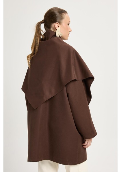 Kadın Kahve Oversize Seyyar Yakalı Astarlı Tasarım Trençkot 30009 modelleri