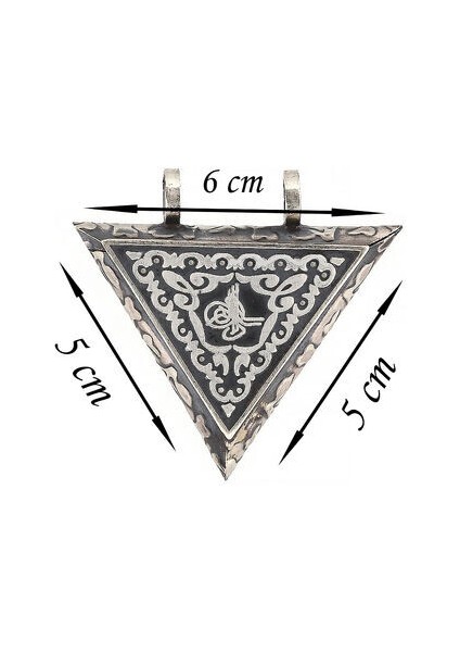 Açılabilen Üçgen Tugra Muskalıkçevşen Dualı Erkek 925 Ayar Gümüş Kolye