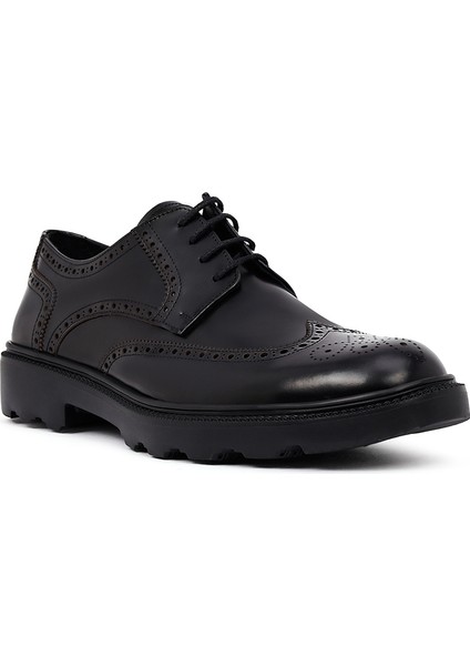 Erkek Siyah Kalın Tabanlı Deri Casual Ayakkabı 25WFD671522