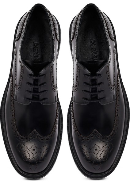 Erkek Siyah Kalın Tabanlı Deri Casual Ayakkabı 25WFD671522