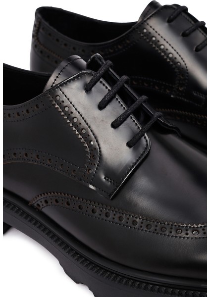 Erkek Siyah Kalın Tabanlı Deri Casual Ayakkabı 25WFD671522