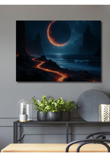 Fantastik Gezegen Sahili Yağlı Boya Görünümlü Dekoratif Ahşap Ev/işyeri/ofis Kare Tablo